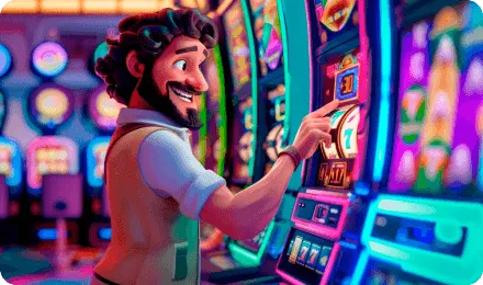 man and slot machin